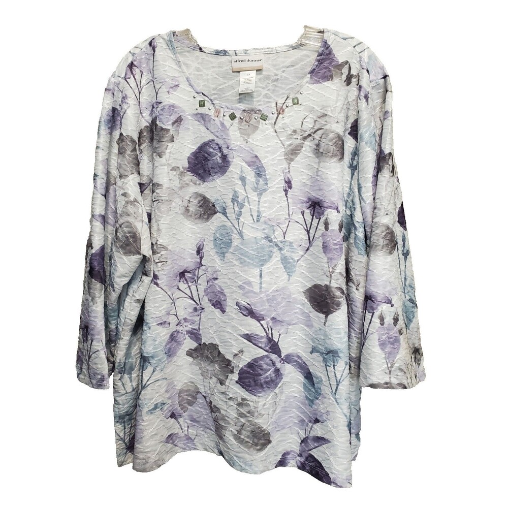Alfred Dunner Woman Textured Studded Floral 3/4 Sleeve Top Size 2X